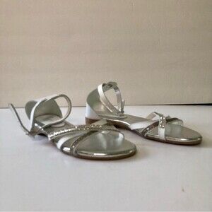 Vera Pelle Laura Collection Silver Rhinestone White Strappy Sandals Size 37